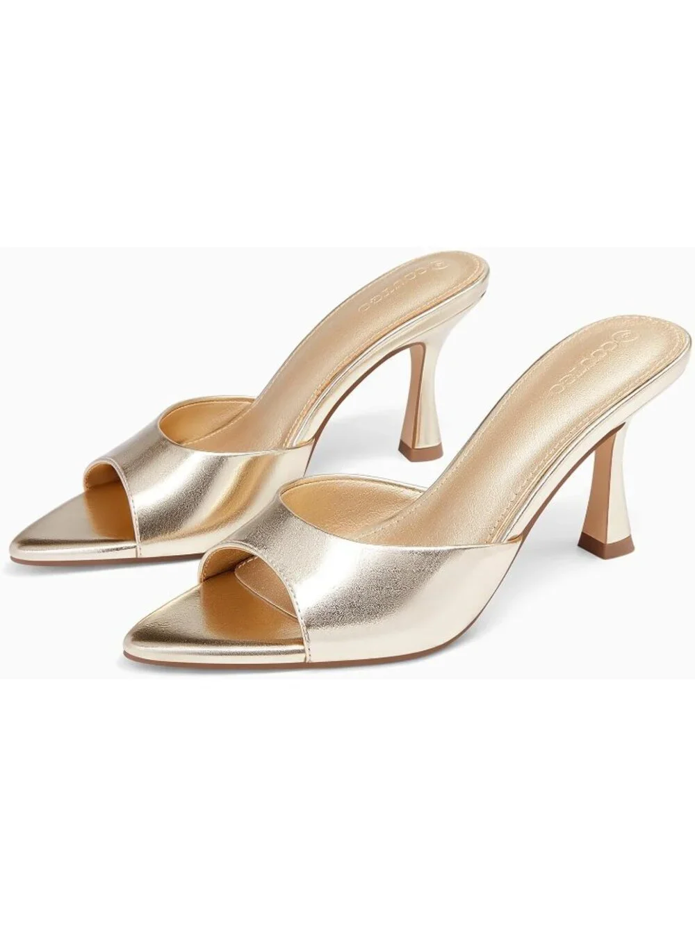 Women's Gold Pointed Toe High Heels Slip On Backless Imported Sandals